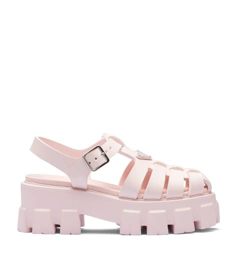 prada sport pale pink leather rubber platform sandals|prada denim sandals.